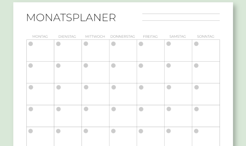 Minimaler Monatsplaner blanko